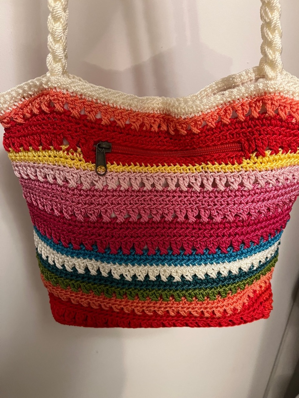 croft & barrow Multicolor Striped Crochet Shoulder Bag with Cream Rope Strap - Picture 8 of 10